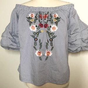 Off Shoulder, Embroidered Top, Size M